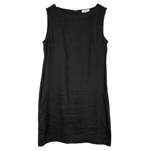 Weekend Los Angeles Linen Blend Sleeveless Shift Dress Sz XS Black Pockets